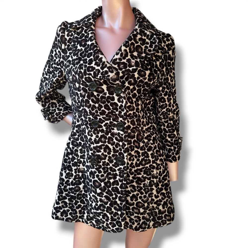 Vintage LEOPARD‎ coat jacket woven print tapestry double breasted XS S collared
